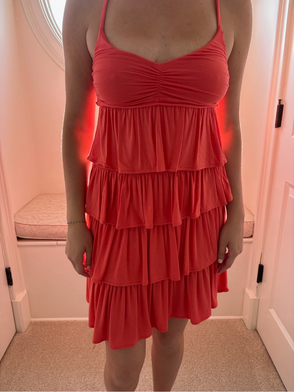 J. Crew Coral Tiered Spaghetti-Strap Mini Dress